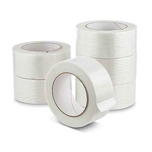 Strapping Tape 2 inch x 60 yds, (6 Pack) Fiberglass Tape Super Strong Reinforced Tear Resistant Clear Strapping Tape Holds up to 120 LB.
