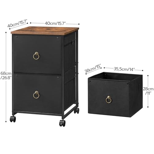 HOOBRO 2-Drawer Mobile File Cabinet Black & Rustic Brown BFK20WJ01 – Rolling Printer Stand