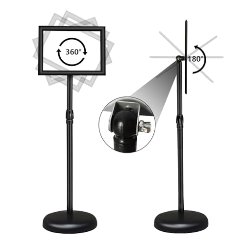 2Packs Adjustable floor standing poster stand, vertical and horizontal display sign stand, with heavy-duty base, aluminum alloy opening and closing frame (8.5 x 11 black)