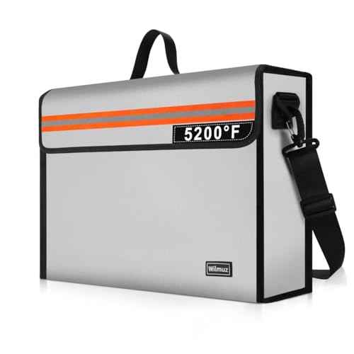 Fire Proof File Box for Documents with Shoulder Strap 5200¢µ Insulated,14.9"x11.8"x4.7"Fireproof Document Bag with Reflective Strip,Fireproof Box for Money,Valuables,Jewelry(Silver)