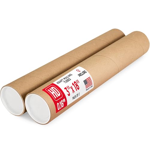 3 x 18 Inch Heavy Duty Kraft Mailing Tube with Caps - Made in USA, 2 Pack