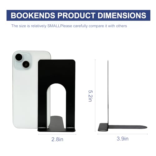 Metal Bookends for Shelves - 4 Pack Compact Organizer for Books, CDs & Vinyl Records