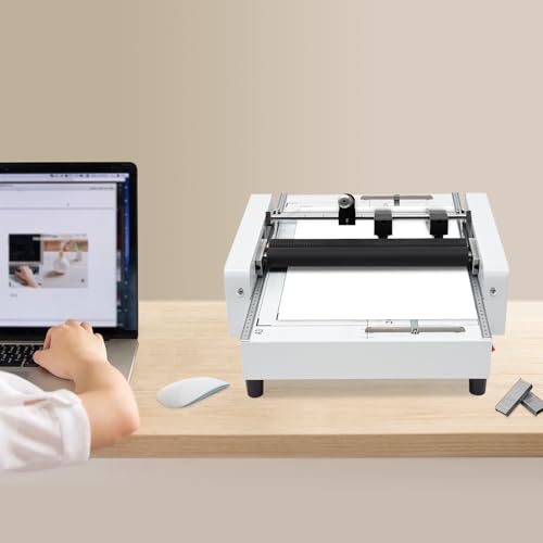 A3 Booklet Folding Binding Machine, 110V 60W Paper Folding and Binding Machine, Booklet Folder Stapler 2 in 1 Multifunctional Automatic Book Maker Stapling Machine for Schools, Print Stores, Offices