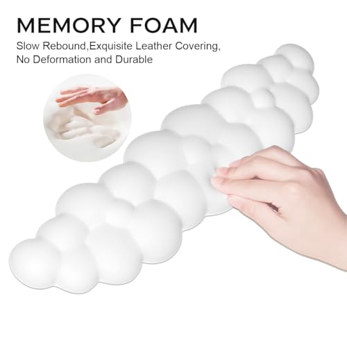 JIKIOU White Cloud Leather Wrist Rest for Keyboard & Mouse + Cup Pad - Ergonomic Support