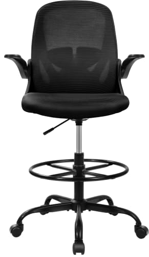 Primy Tall Office Drafting Chair Black with Flip-up Armrests & Lumbar Support - Model 934-Z