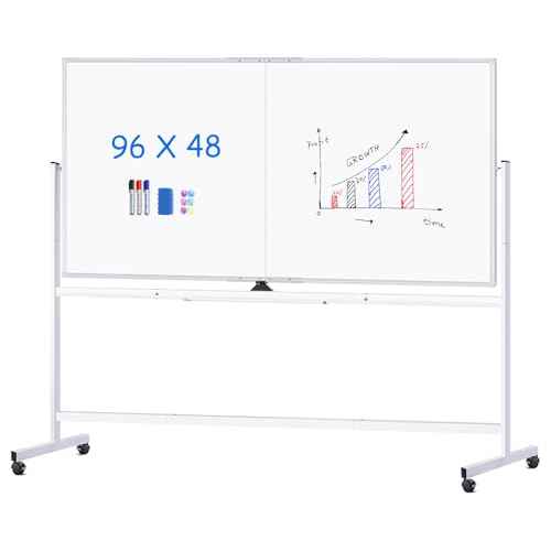 maxtek Rolling Whiteboard, 96x48 Large Double-Sided White Board Dry Erase on Wheels, Giant Magnetic White Board Standing for Office, School, Home Office, Homeschool