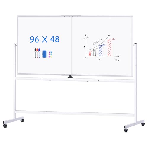 Maxtek 96x48 Inch White Double-Sided Magnetic Rolling Whiteboard Stand