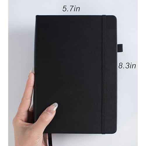 Thick Bullet Dotted Journal with 366 Numbered Pages, A5 Journal for Writing with 100GSM Dot Grid Paper, Hardcover Leather Notebooks for Women Men School Note Taking Office Work Diary, 5.7"x8.3" Black