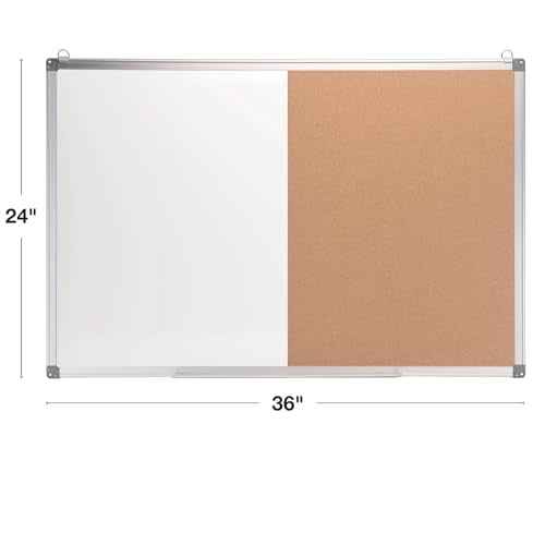 Excello Global Products Hanging Combination Board (Cork and Dry Erase) 24" x 36" w/Markers, Magnets and Pins