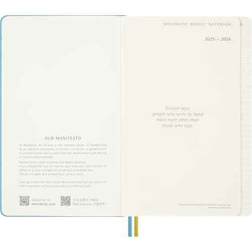 Moleskine Limited Edition Peanuts 'Charlie & Lucy' 18 Month 2025-2026 Weekly Planner, Hard Cover, Large (5" x 8.25"), Reef Blue, 208 pages