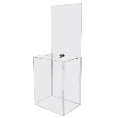 Clear Donation Box for Fundraising with Lock & Display Sign Holder, Raffle Box, Tip Box, Secure Ballot Box and Suggestion Box with Slot, Extra Large Ticket Box Size 16" x 8" x 6"