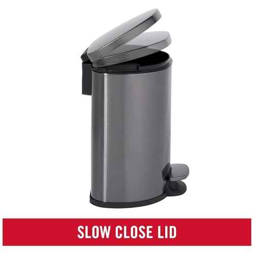 Rubbermaid Stainless Steel Semi-Round Step-On Trash Can, 1.6-Gallon, Charcoal, Small Wastebasket with Lid for Home/Kitchen/Bathroom/Office