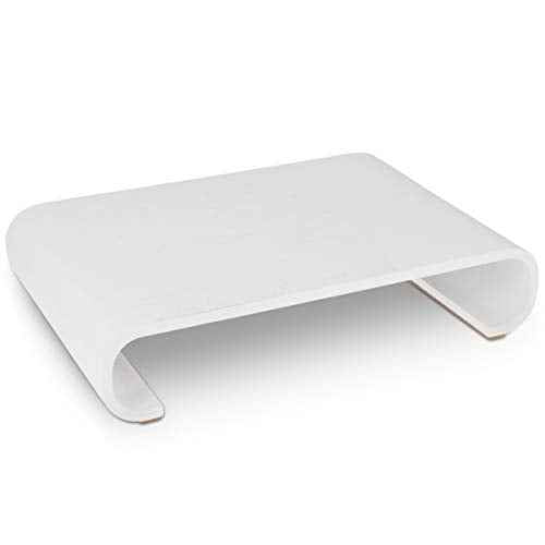 Navaris Wood Monitor Stand Riser - Computer Desk Organizer Desktop Dock Wooden Mount Display for PC TV Screen Notebook Laptop - Oak with White Stain
