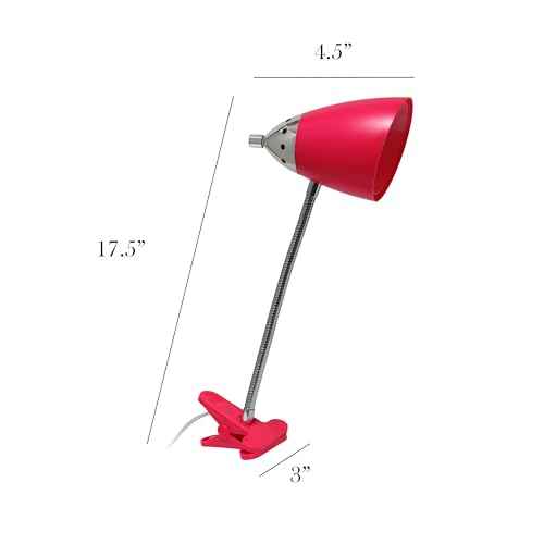 Simple Designs LD1097-PNK 17.5" Sleek & Flossy Adjustable FlexiClip Desk Lamp, for Office, Bedroom, Living Room, Pink