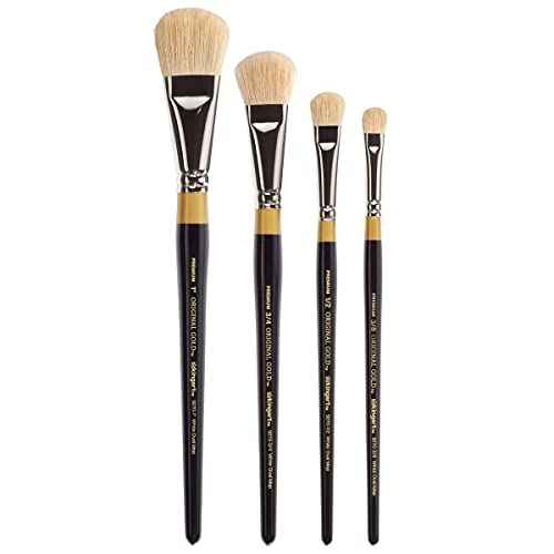 KINGART Premium 4 pc. Original Gold 9270 Series Oval MOP Brush Set, Soft White Synthetic Hair for Acrylic, Oil, Watercolor Paint, Short Handle, 4 Brushes Sizes: 3/8", 1/2", 3/4", 1"