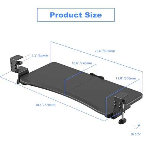 suptek Adjustable Keyboard Tray Under Desk - Slide Out with C Clamp Mount, Computer Keyboard & Mouse Tray, 25.6" (30.4" Including Clamps) x 11.8" Pull Out Computer Drawer for Typing, Black, DSF1PRO