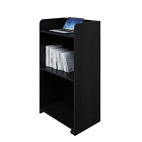 Gyger Podium Stand Portable with Wheels, Floor Lectern with Large Storage (Black) 41.34in