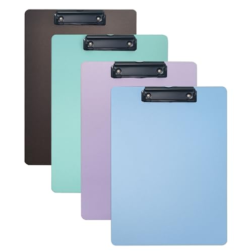 4-Pack Plastic Clipboards with Low-Profile Clip – 12.3 x 8.8 in Assorted Colors