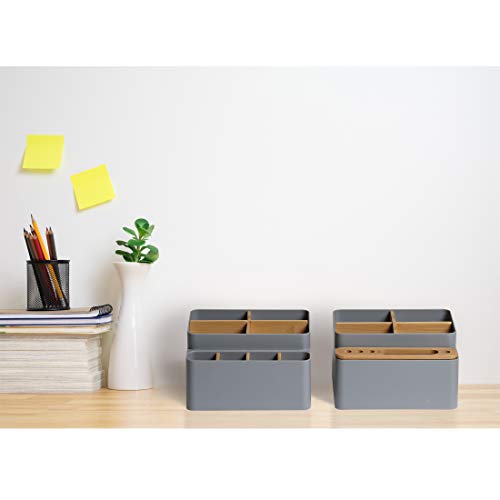 Seville Classics Bamboo Premium Organizer Storage Bins for Kitchen Silverware, Pantry, Closet, Office Desk, Pens, Utensils, Makeup, K Cup, Bamboo/Gray, Desk Caddy