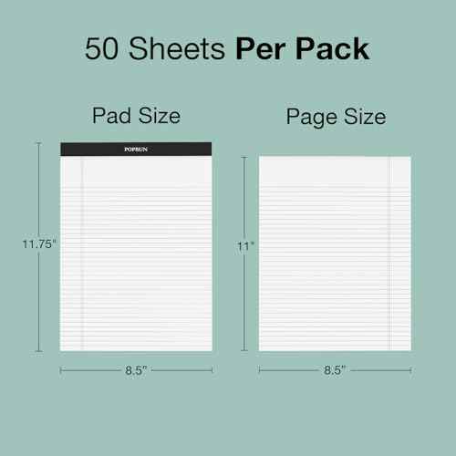 POPRUN White Legal Pads 8.5 x 11.75 College Ruled, 100GSM Writing Paper Pad, Bulk Lined Notepad Notebooks for Work School, Classroom Office Supplies, 6 Pack