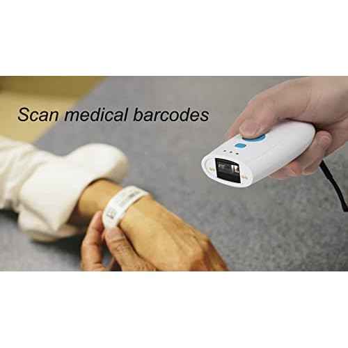TEEMI Mini 2D QR Code Reader Bluetooth Barcode Scanner with Charging Dock & Data Receiver, Handheld Barcode Scanner with Neck Wrist Lanyard, Compatible with iPhone, iPad, Android, Tablet, iOS (White)