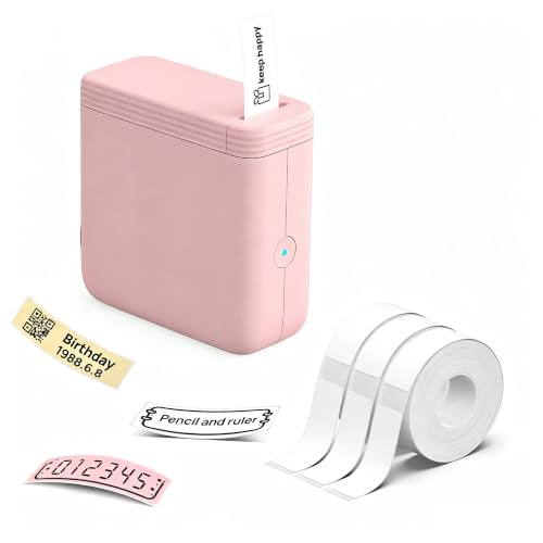 Pink FLEXYVA Mini Label Maker with 3 Tapes, Portable Bluetooth Thermal Printer