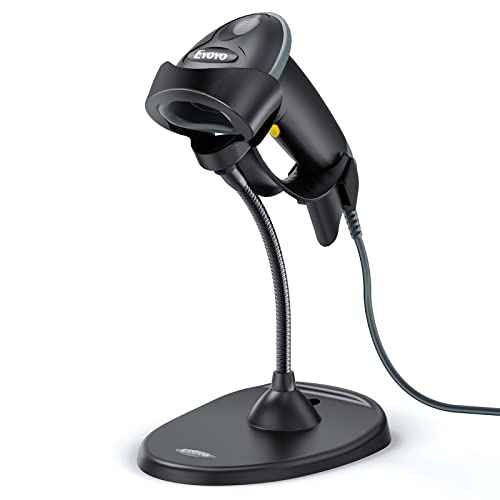Eyoyo Handheld 2D Barcode Scanner with Gooseneck Stand, Automatic USB Wired QR Code Scanner Bar Code Reader Support Screen Scanning for PC POS System Library Store Supermarket Check-Out, Inventory