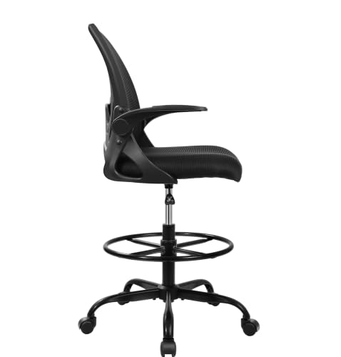 Primy Tall Office Drafting Chair Black with Flip-up Armrests & Lumbar Support - Model 934-Z