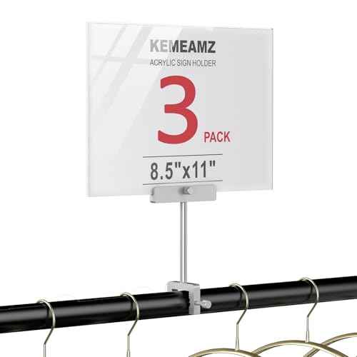 Aluminum Alloy Sign Holder Clamp with 8.5 x 11 Inch Acrylic Frame Sign Holder,Clothing Stores Card Displays (Silvery) 3 Pack