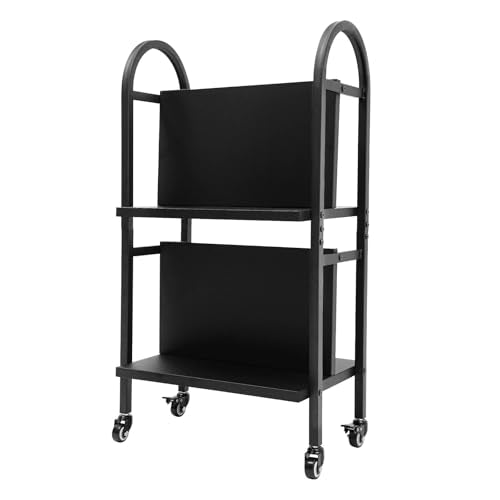 2-Tier Rolling Book Cart, 34” Tall, 100 lb Capacity - Double-Sided Mobile Library Cart with 4 Locking Wheels