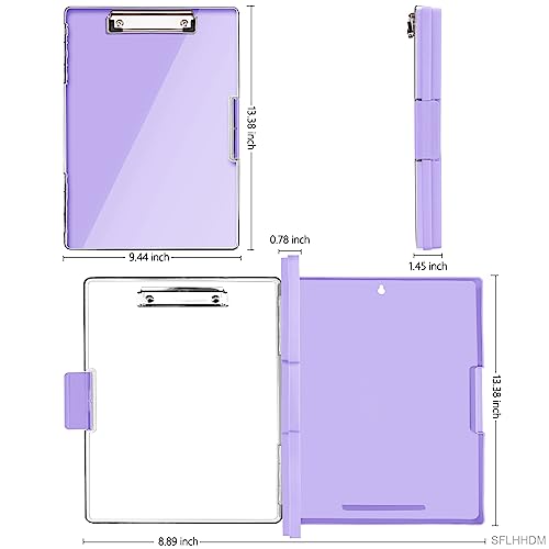 Light Purple Clipboard with Storage Cases, Heavy Duty 8.5x11 Clipboard with Transparent Panel and Side Opening for Office & Travel