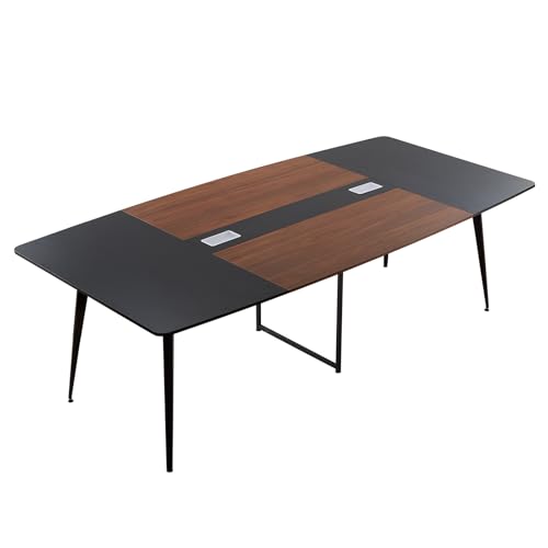 VEVOR 8 FT Boat Shaped Conference Table for 10 Persons, Modern Office Meeting Desk with Metal Legs, Black & Brown