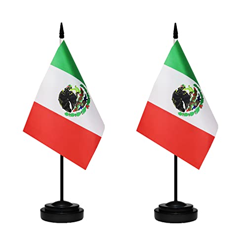 Tibijoy 12 Pack Mini Mexico Flag Set - Desktop Decorative Flags with 13" Pole