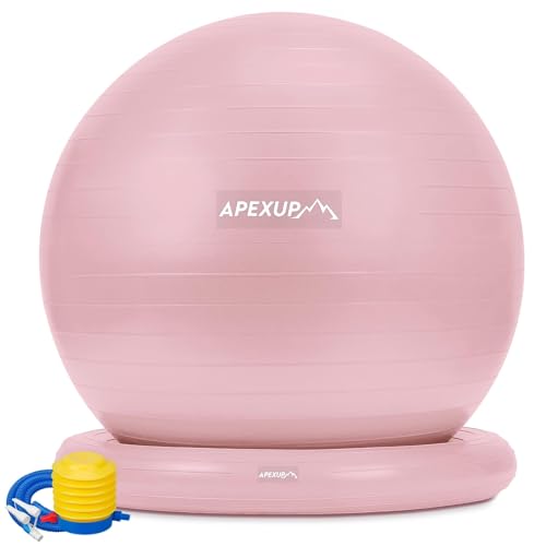 APEXUP Yoga Ball Chair with Base - Anti-Slip Stability Exercise Ball Seat (XL, Pink)