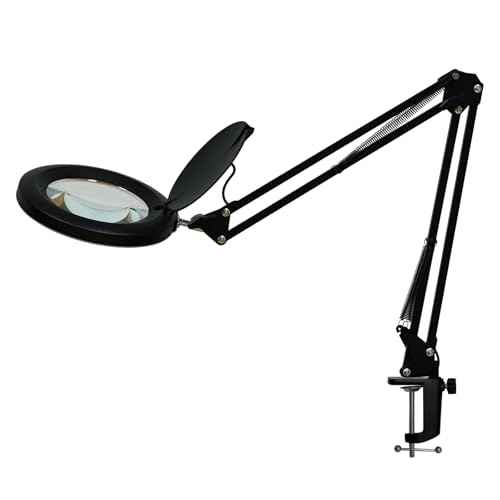 12W LED Magnifying Lamp with Clamp - 10 Brightness Levels, 6500K, 1200 Lumens | 5 Inch Lens (1.75x Magnification/3 Diopters) for Reading, Sewing, Nail Art & Crafting (Black)