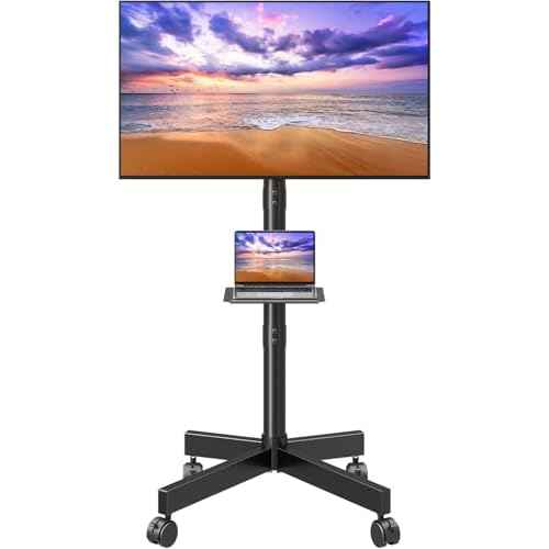 ELIVED Mobile TV Stand for 23-60 Inch Flat Screen TVs, Tilt TV Cart with Adjustable Shelf & Locking Wheels, Rolling TV Floor Stand Max VESA 400x400mm, Portable TV Stand Holds Up to 77lbs.