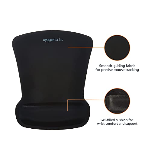 Amazon Basics Ergonomic Mouse Pad with Wrist Support - Gel Cushion, Non-Slip, 10.1 x 8.1 Inches - Single