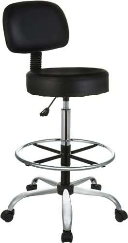 Amazon Basics Adjustable Drafting Bar Stool with Back Support, 360° Swivel, Black