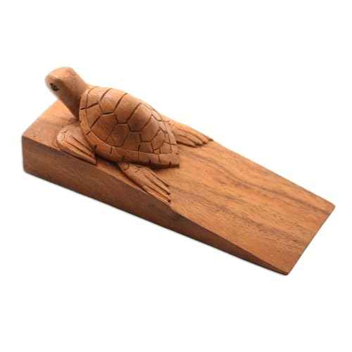 NOVICA Handmade Wood Baby Turtle Door Stopper, Brown, 'Baby Turtle'