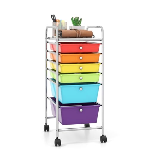 DREAMADE Rolling Rainbow 6-Drawer Utility Cart with Detachable Drawers (Multi-color) - Lockable Wheels
