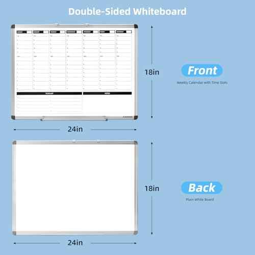 Weekly Dry Erase Board, Weekly Planner whiteboard with Hourly time Slots, Whiteboard Weekly Calendar for Schedule for Wall 24" X 18" Double-Sided for Office, Home and School