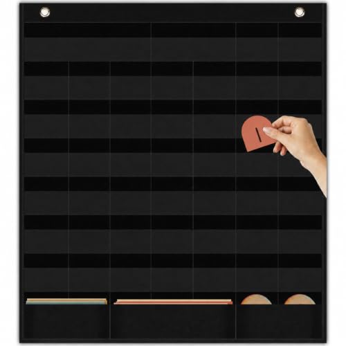 SCHOLOX Black Classroom Calendar Pocket Chart for Elementary & Homeschool