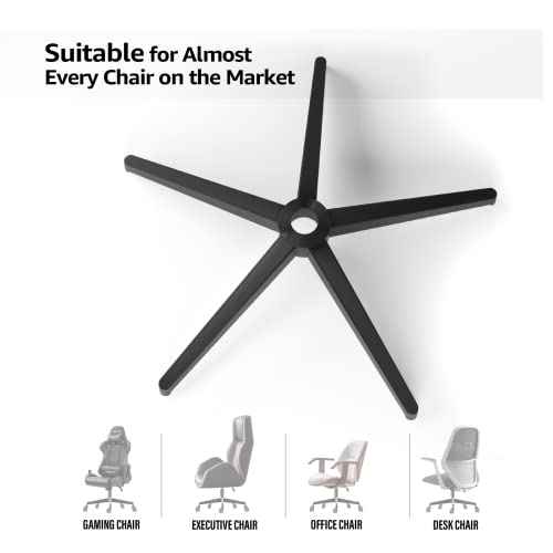 Sytopia 28'' Heavy Duty Office Chair Base Replacement with Cross Metal Legs (2400 lbs), Universal Gas Cylinder & Caster Sockets, Matte Black