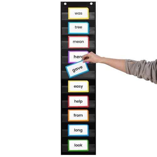 Essex Wares - 9" Wide x 44" Tall Pocket Chart, Black - Sturdy Pocket Chart for Classroom for Sentence Strips - Easy to Use & Hang, Reusable Black Pocket Chart