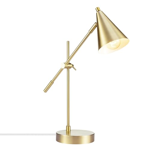 GLOBE Electric x Novogratz 52887 18" Desk Lamp, Matte Brass Finish, Adjustable Height, Balance Arm, Rotary Switch on Shade, Modern Lighting for Bedroom or Office, E26 Base 50W Bulb