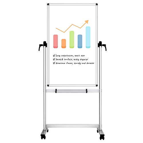 VIZ-PRO Double-Sided Magnetic Mobile Whiteboard 48 x 24 Inches, Portable & Lockable Castors