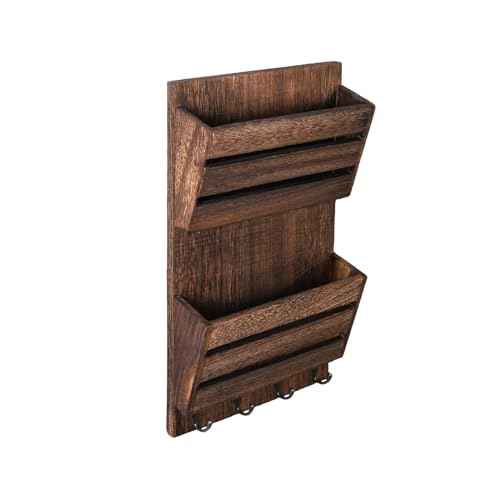 MOOACE Mail Organizer Wall Mount with Key Hooks, 2-Slot Wood Mail and Key Holder, Wall File Organizer Office Letter Folder Accessories Organizer Home Farmhouse Decor