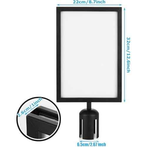 SHUESS 2 Pack Black Stanchion Sign Holder Frame, Double Sided Sign Frame with Cover for 8.5 x 11 Inches Paper Size, Stanchion Top Sign Frames for Crowd Control Sentry Stanchions
