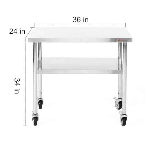Stainless Steel Table for Prep & Work 36 x 24 Inches with Caster Wheels,Commercial Heavy Duty Metal Table with Undershelf for Home,Restaurant and Hotel Kitchen (36" x 24")