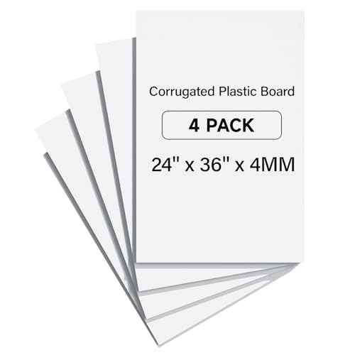 PEKGRIL 24" x 36" Corrugated Plastic Board, 4MM Thick Thick Blank Poster Board, Waterproof Coroplast Sheets, White Corrugated Plastic Sheets, 4 Pack